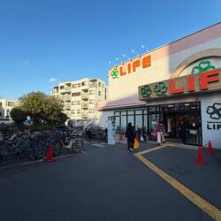 Loved this photo of a grocery store - With a bike parking lot and no car in sight!