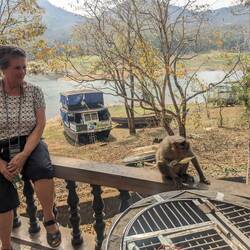 Warten auf den Start der Bootstour und Besuch von Affen