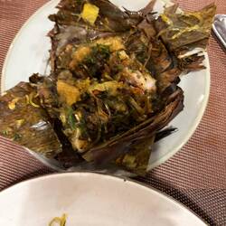 Dinner: tilapia in banana leaf