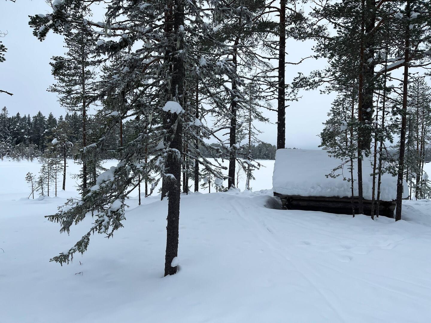 Grillhütte am zugefrorenen See