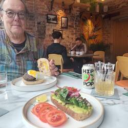 Avo on toast for Vi and a Scottish Bap for Will at Sienna's with its 'carnivore based' menu.