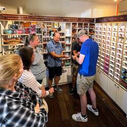 Playing "name that flavor" at Schoc Chocolates