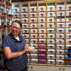 Wall of Chocolate flavors at Schoc Chocolates in Martinborough