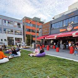 Fun beer garden down the block from our AirBnB