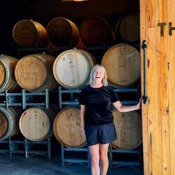 Poppy leading a "Cellar Door" tour of her winery Poppies, recent winner for her Pinot Noir