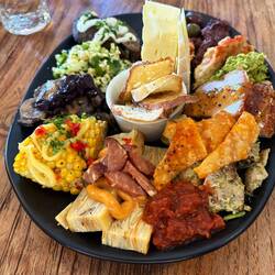 Delicious lunch served charcuterie style at Poppies restaurant