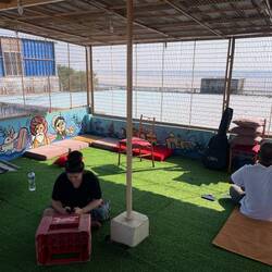 Rooftop Kashi vibes hostel, about to teach online