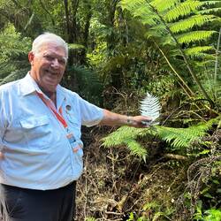 Our guide and bus driver today, showing us silver fern NZ official plant / emblem