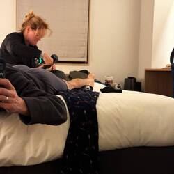 Oh, that's the spot! Another treat in the hotel - a Thera gun to massage your legs after a long day