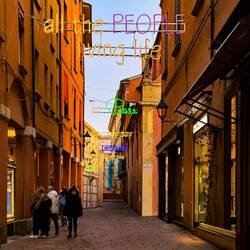Inspirational words in lights ... on one of the streets branching off Piazza Maggiore — Bologna.