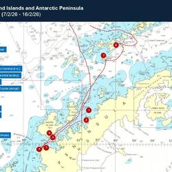 Unsere Reiseroute durch die Antarctic Peninsula und die South Shetland Islands.