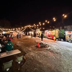 Standing food trucks for skiers finishing the day and enjoying the night!