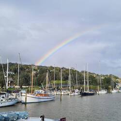 Regrnbogen über dem Hafen von Whangarei