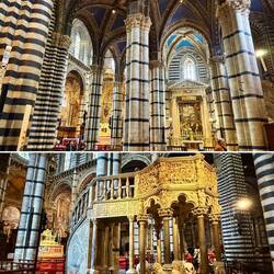 Eine mittelalterliche Bildhauerkunst von Nicola Pisano ist die achteckige Kanzel (unten).