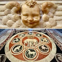 Unten: die Darstellung der säugenden Wölfin mit Romulus und Remus