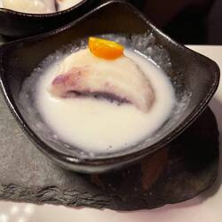 Ube tang yuan with ginger coconut sauce