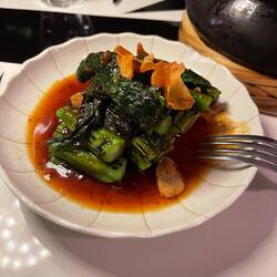 Yu choy with fig jam