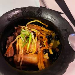 Braised pork belly with veggies like Chinese herbal pot
