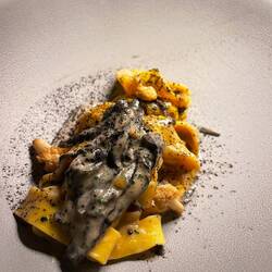 Tagliatelle with mushroom and cream. Stronger mushroom flavor than porcini one