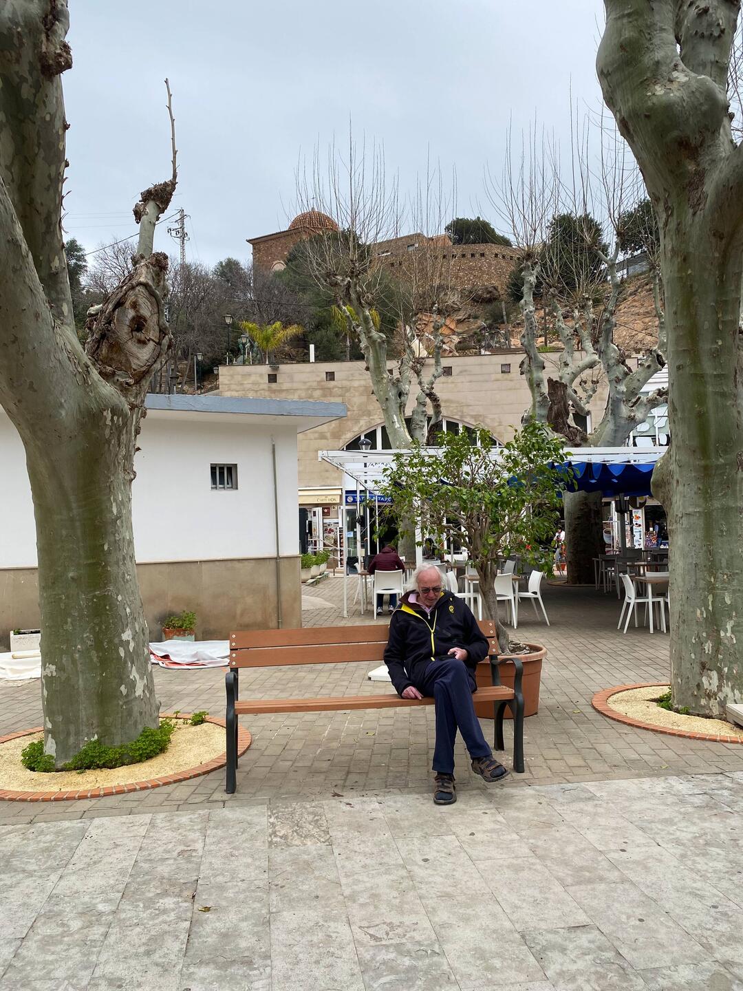 Wartezeit überbrücken. In den noch kahlen Bäumen randalieren die Spatzen