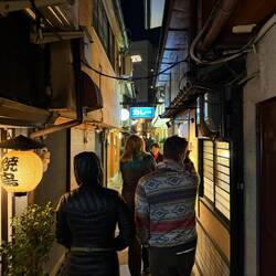 Wandering the little alley ways of Kyoto, hoping this really is a food tour...