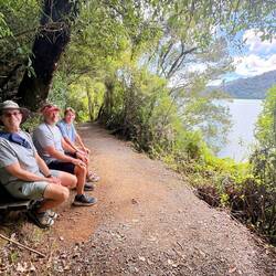 Rest along the 3.7 mile circumnavigation of a small lake