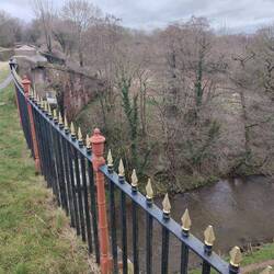 Looking over the aqueduct railings to the River Dane 45ft below