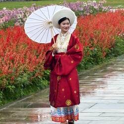 In rented traditional dress