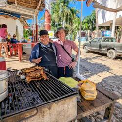 Tim and his grilled meat buddy.
