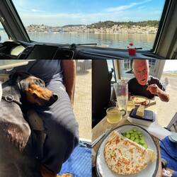 ..wie immer ausgiebig Frühstück bei uns und Lesley ist noch müde..🐾🥰