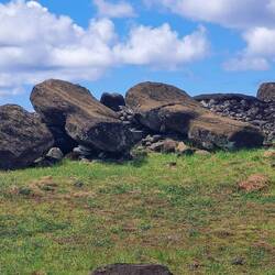 Vom Ahu (=Sockel) gestürzte Moai