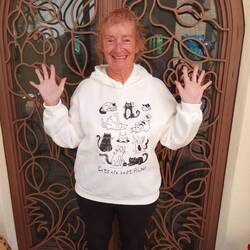 Janet's kitty sweatshirt
