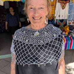 Janet's the model for a sparkly cape