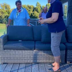 Beverly chats with Cushla while Mike seals a deal on his boat