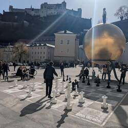 Modern art above a chessboard in Kapitelplatz.