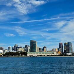 Downtown San Diego, if you zoom you can see an airplane coming in for landing.