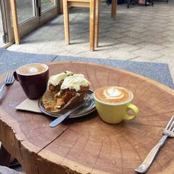 A really good carrot cake muffin, plus coffee