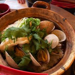 Halibut and clam clay pot