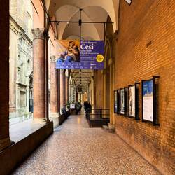 The entrance to the MCM is along one of the city's UNESCO-listed porticos — Bologna, Italy.