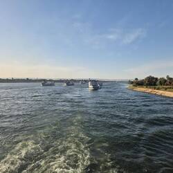 Insgesamt bestimmt über 35 Nilkreuzfahrtschiffe, die im Pulk mit uns fahren...