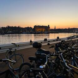 Amsterdam central at sunset