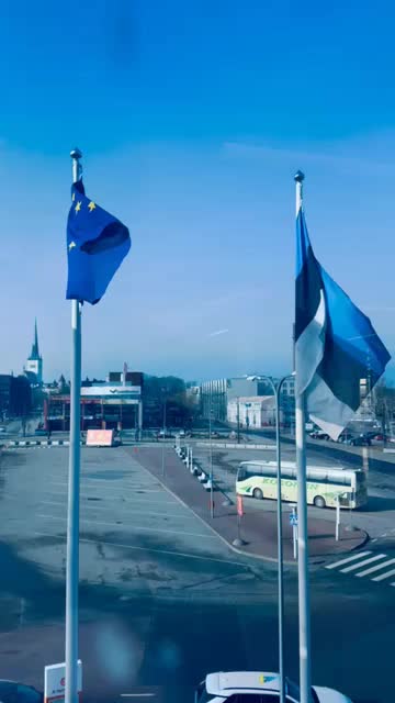 Flaggen im Wind auf noch estnischem Festland.