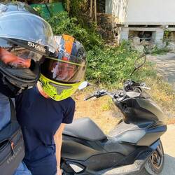 A pair of helmets. Harder, better, faster, stronger. Va-voom!