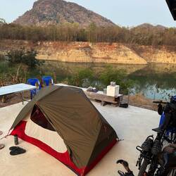 Hallelujah! Campsite exists! Totally deserted, we picked a peaceful spot by the flooded quarry.