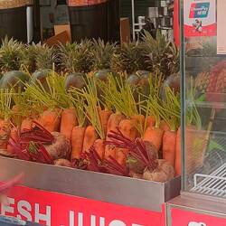 The fruit juices are like nothing in the UK: fresh fruit and veg drink-ified on the spot