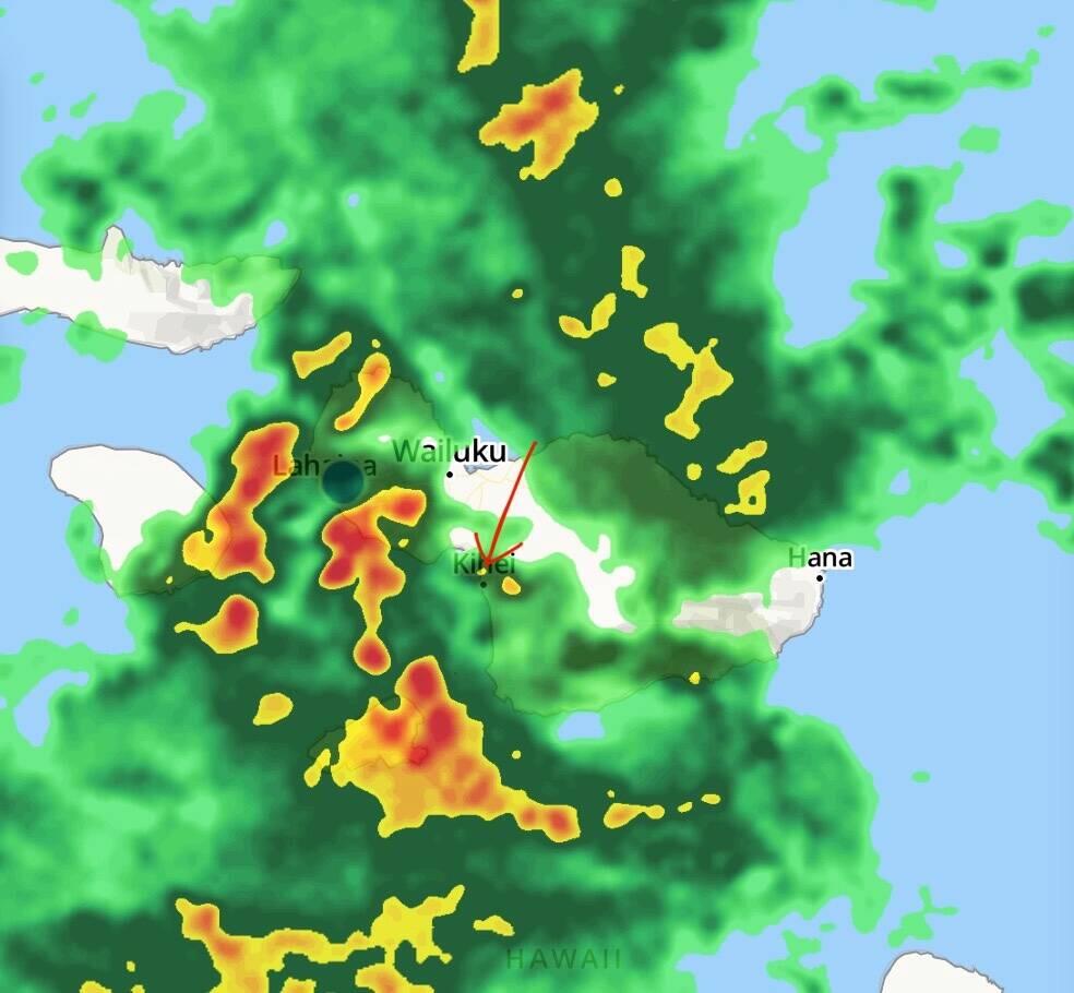 Das Regenradar heute morgen lässt nichts Gutes erwarten. Wir sind beim Pfeil...