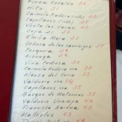 Handwritten wine menu