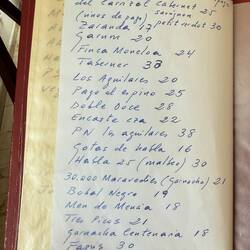 Handwritten wine menu