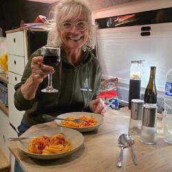 For the first time, wine from a real glass! A gift from Elke