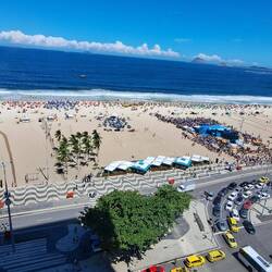 View of Copacabana Beach as we (finally) get to our room -- definitely worth the time.